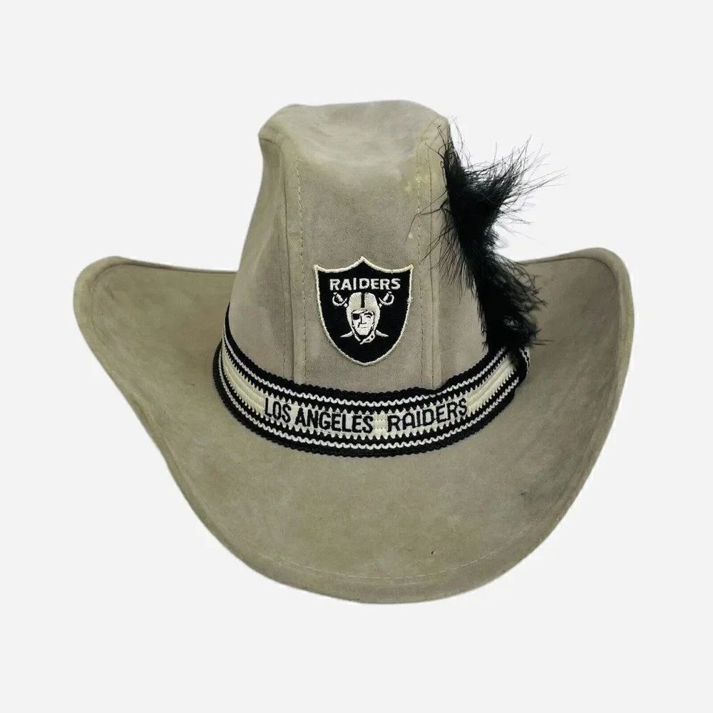 RARE Vintage 80s LOS ANGELES Raiders AJD Suede M Cowboy Western Embroidered Hat - Picture 2 of 12